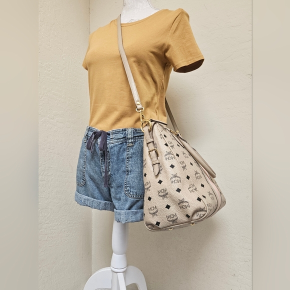 MCM Cream Handbag With Long Handle Satchel AUTHENTIC - Picture 4 of 16